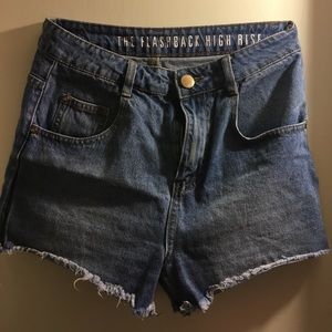 COTTON ON HIGH WAISTED CUT OFF SHORTS DENIM